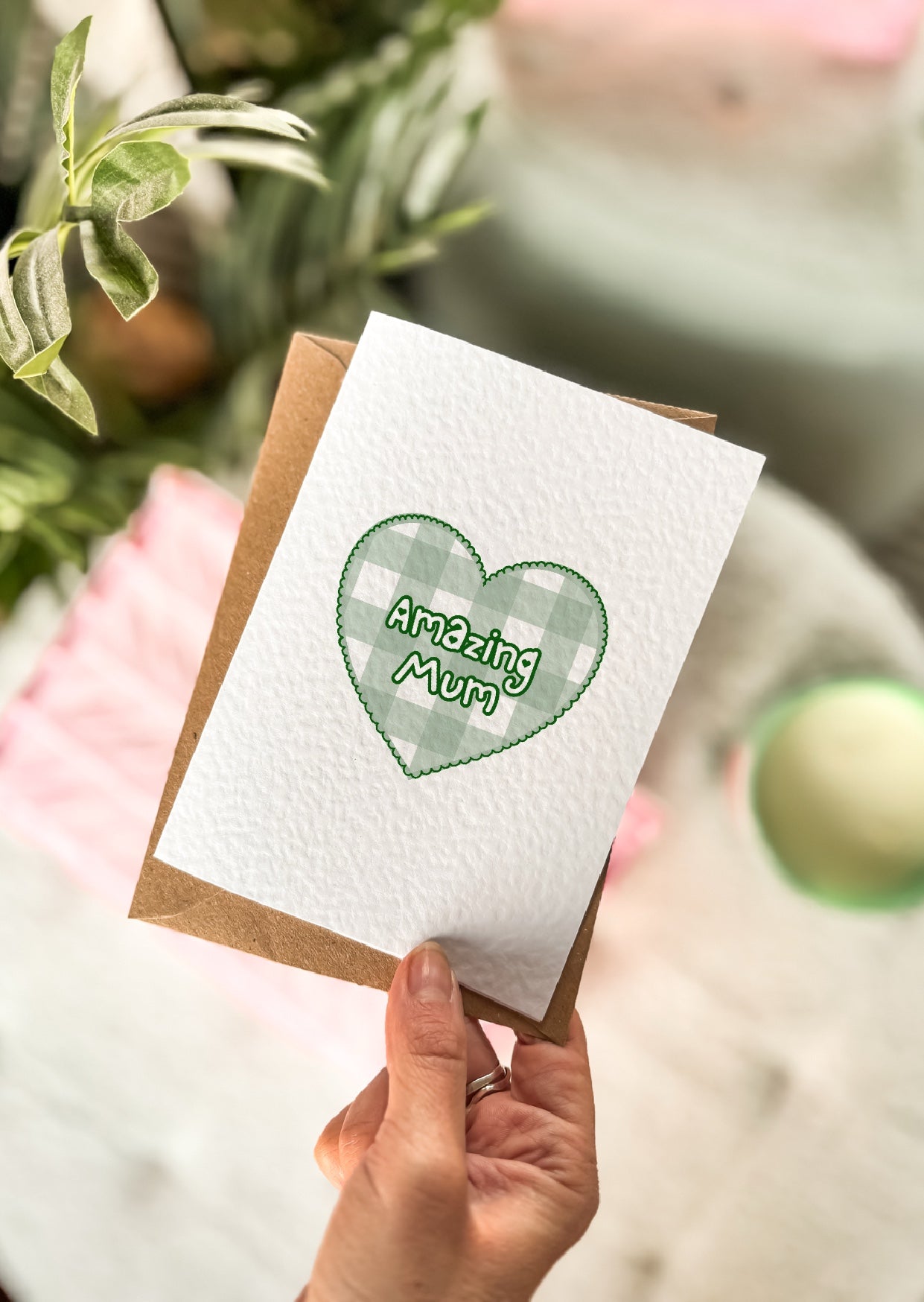 Mothers Day Gingham Heart Card