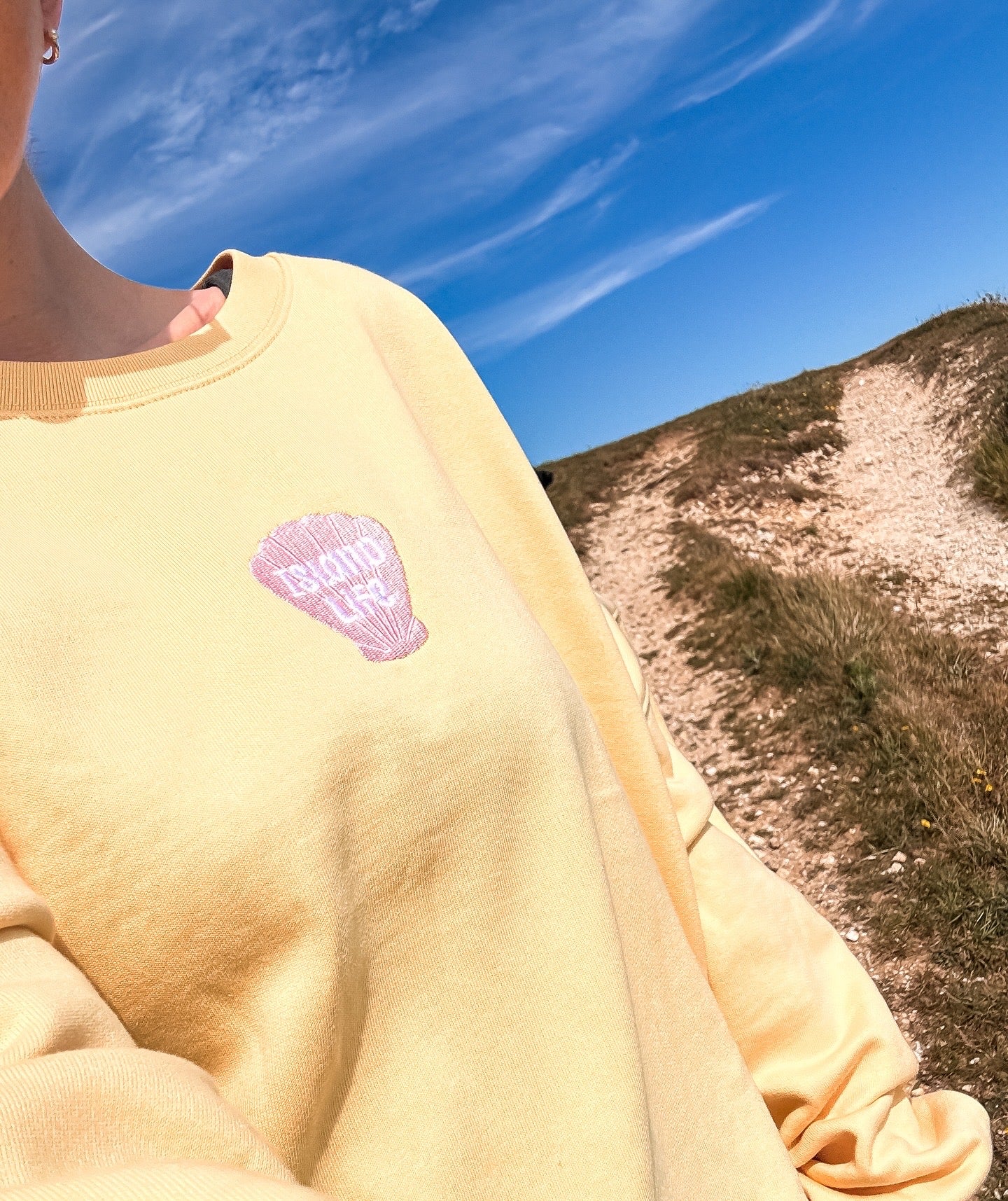 Island Life Embroidered Sweater - White Writing - Boxy Fit