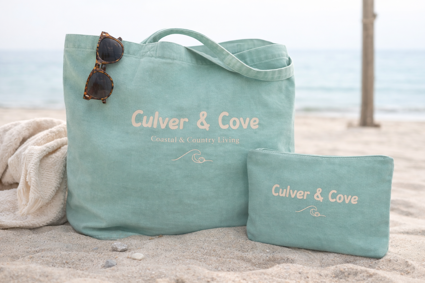 Matching Tote & Accessory Bag Set - Mint Green