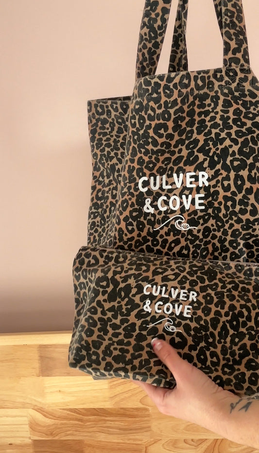 Matching Tote & Accessory Bag Set - Leopard Print