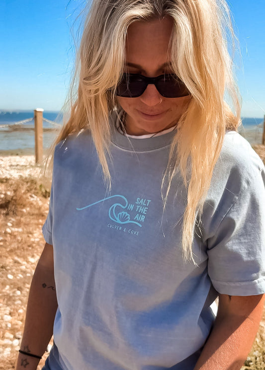 Salt in the Air Unisex Washed Tee - Denim Blue