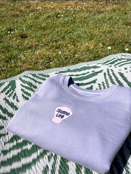 Island Life Embroidered Sweater - Navy Writing - Boxy Fit