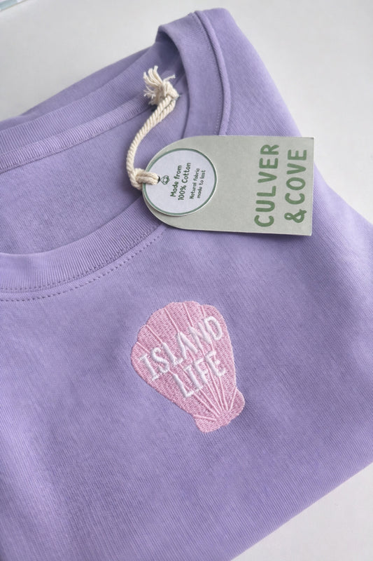 Island Life Embroidered Jumper - Soft Lilac
